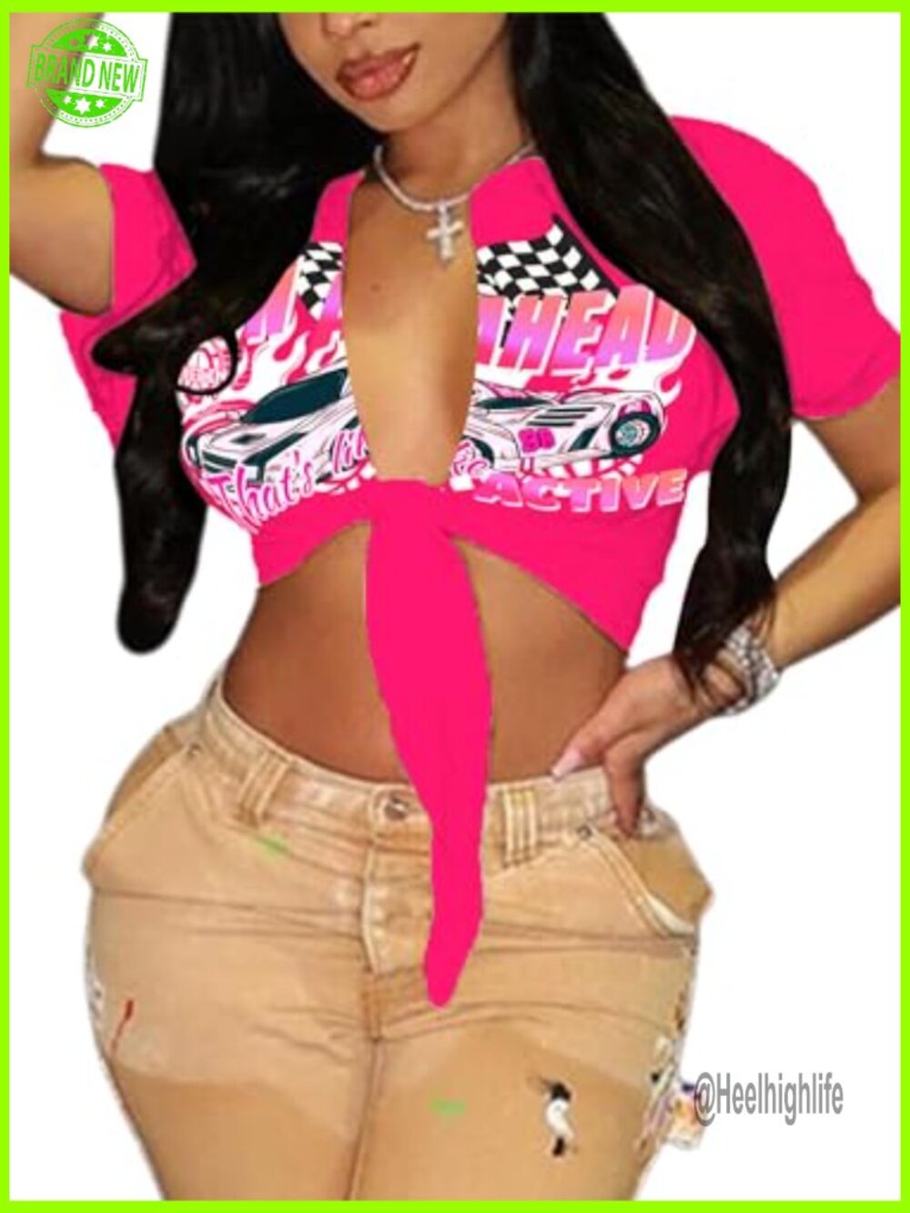 Sexy Tie Front Crop Top Short Sleeve Graphic Tee Clubwear - Picture 4 of 6